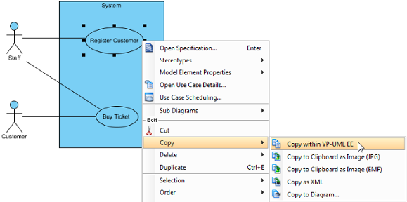 Copy selected shapes with VP-UML EE