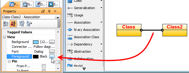 Change connector line style on property pane