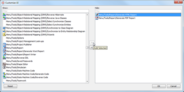 Select the menus to hide