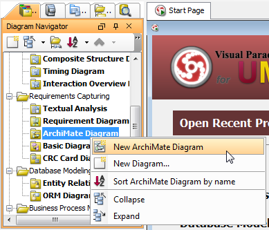 To create an ArchiMate diagram through Diagram Navigator