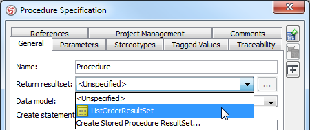 Specify stored procedure return resultset
