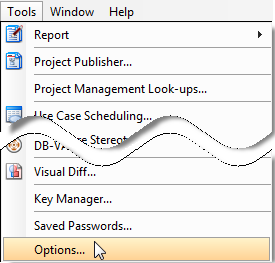 Open Options dialog box