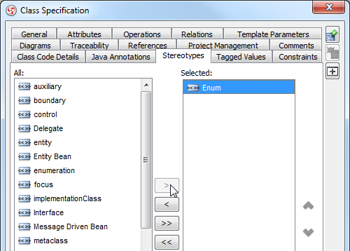 Stereotype Enum is selected