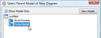 Selecting a model for storing the new diagram