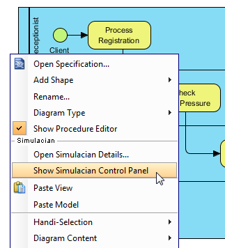 Opening simulacian control panel