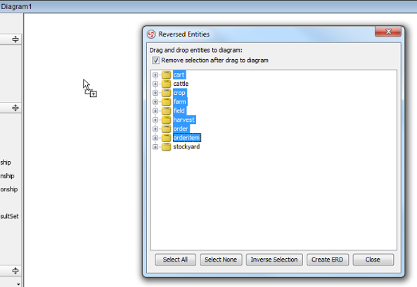 Drag and drop tables to diagram
