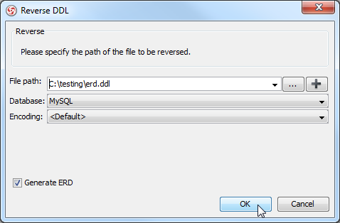 Reverse DDL dialog box