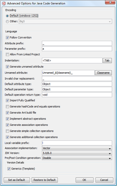 Advanced Options dialog box