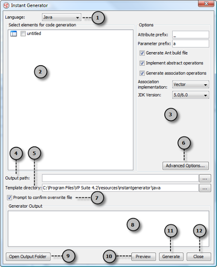 Overview of instant generator dialog box