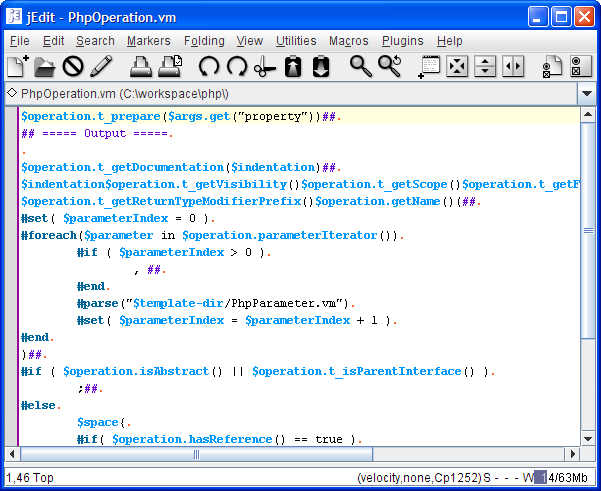 Open PhpOperation.vm in text editor