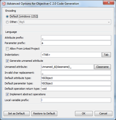 Advanced Options dialog box