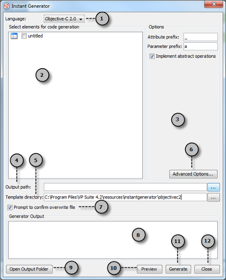 Overview of instant generator dialog box