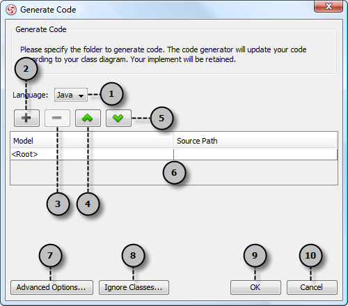 An overview of Generate Code dialog box