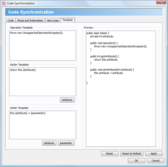 Template configuration
