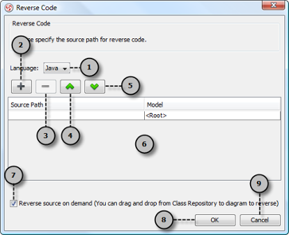 An overview of Reverse Code dialog box