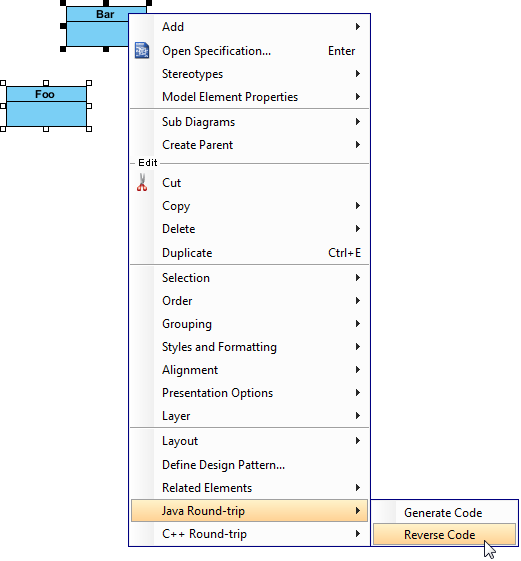 To update specific UML class from code