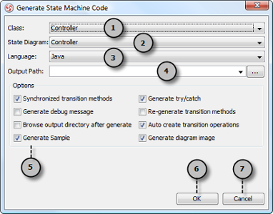 An overview of Generate State Machine Code dialog box