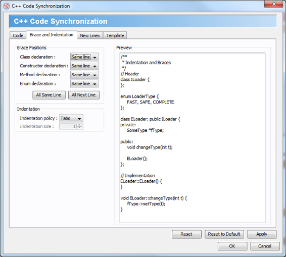 Brace and indentation configuration