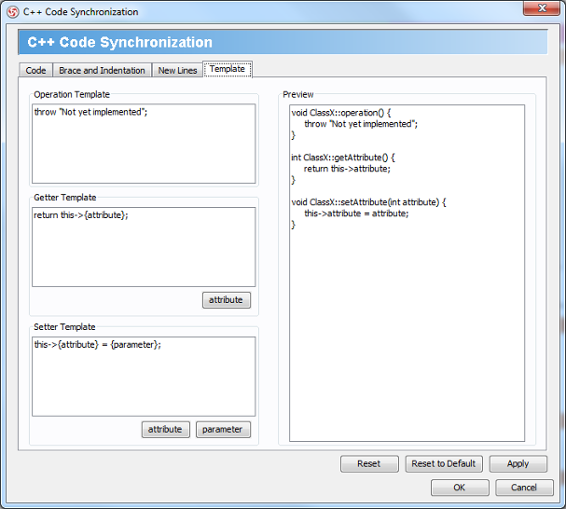 Template configuration