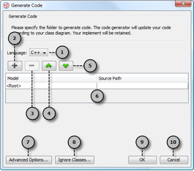 An overview of Generate Code dialog box