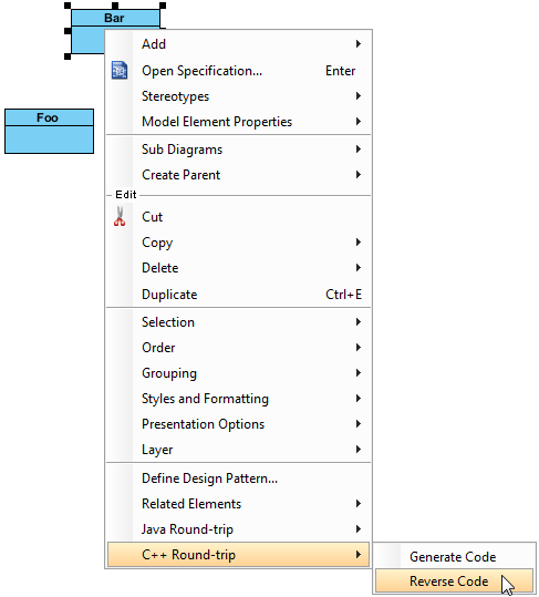 To update specific UML class from code