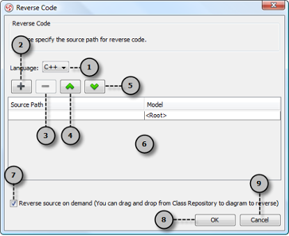 An overview of Reverse Code dialog box