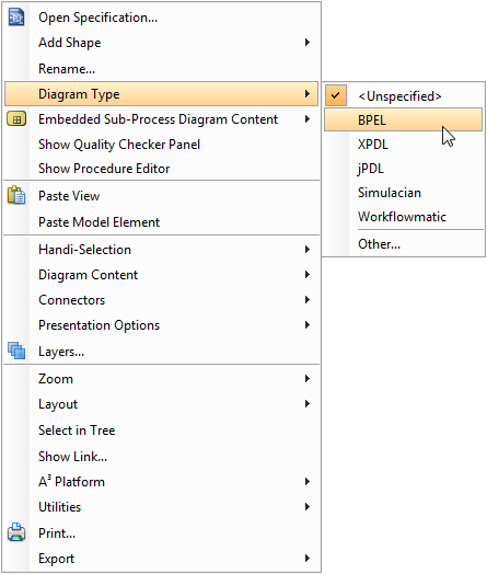 Set diagram type to be BPEL