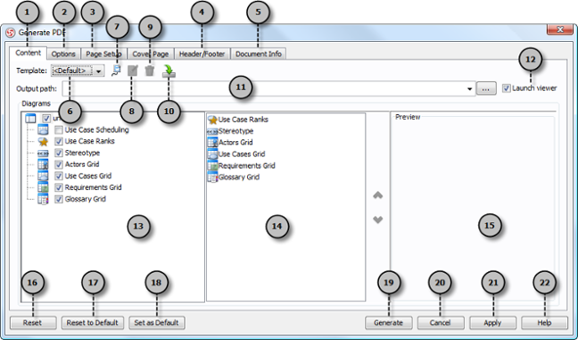 Overview of report generation dialog box.