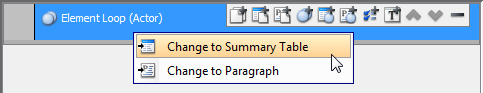 To convert an element loop to element summary table/paragraph