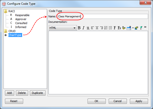 Rename the code type