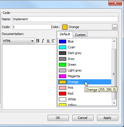 Enter the properties of code