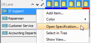 Open Lane's Specification dialog box