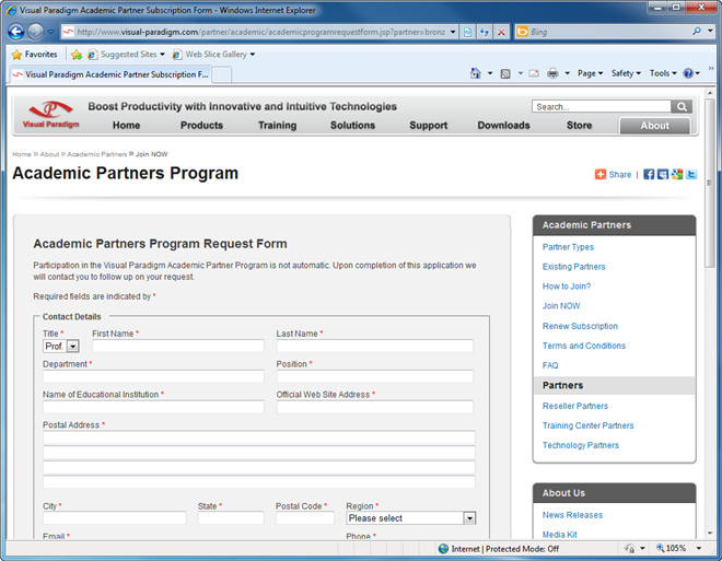 Filling in and submitting the application form