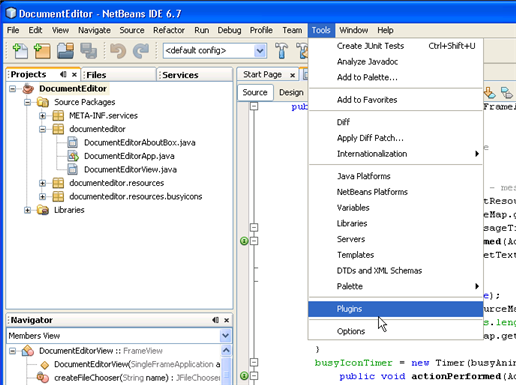 select plugin menu item