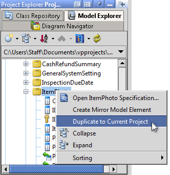 Duplicate model elements from reference project