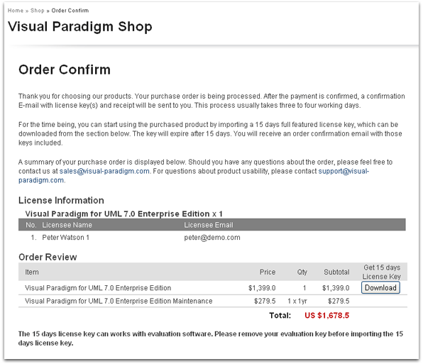 Order confirm.