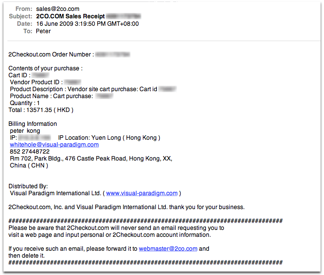Email for order confirmation.