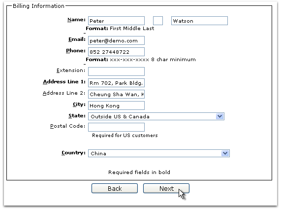 Fill in billing information.