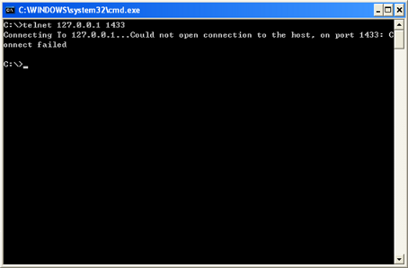 telnet cannot connect to sql