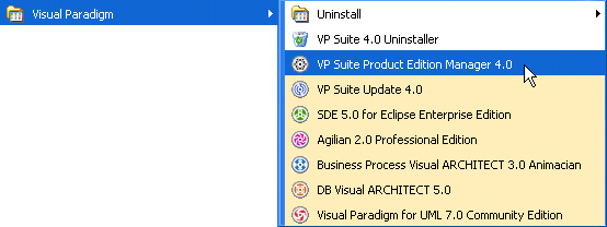 select product edition manager in start menu
