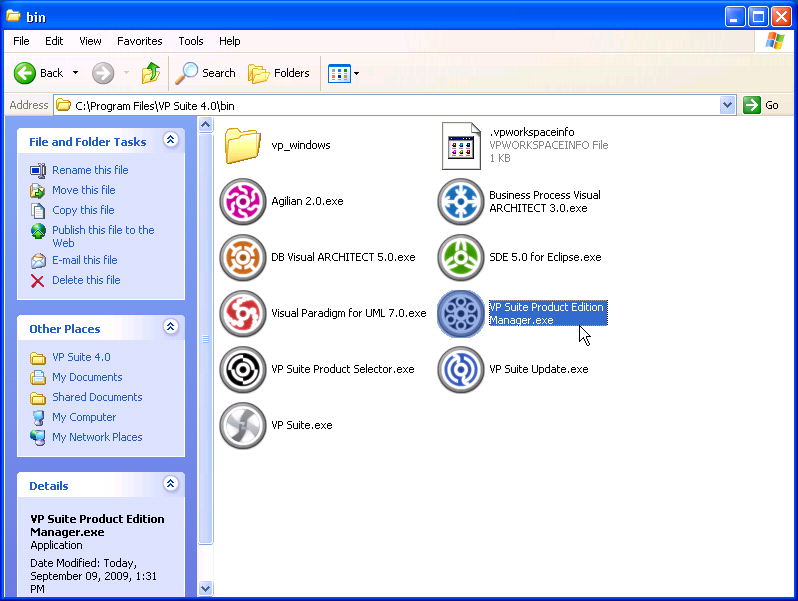 select product edition manager in bin folder
