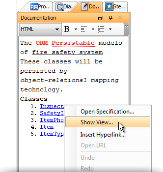 Reference model element in documentation