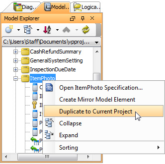 Duplicate model elements from reference project