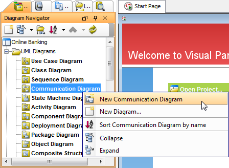 Create communication diagram in Diagram Navigator