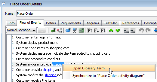 open glossary term