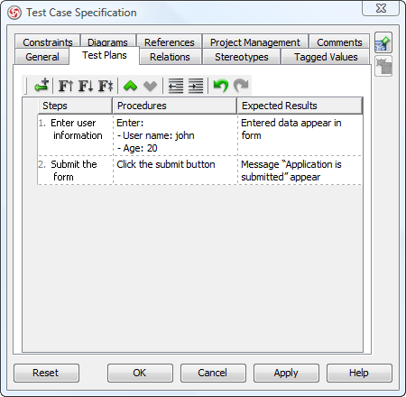 test plan specified