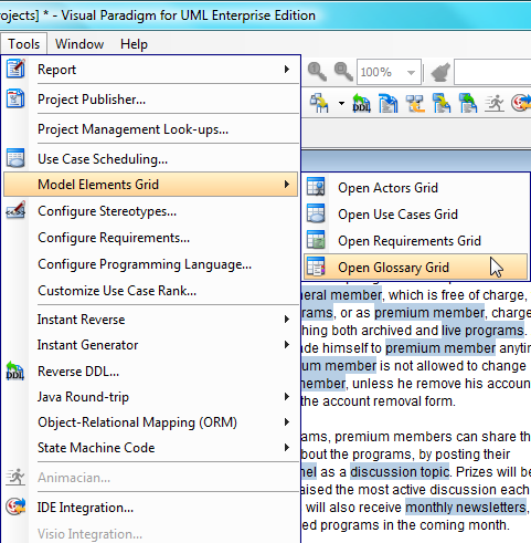 open glossary grid
