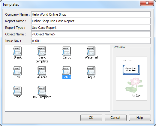 templates window