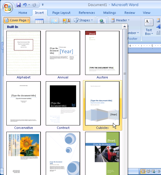 insert cover page