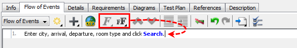 text formatted in flow of events